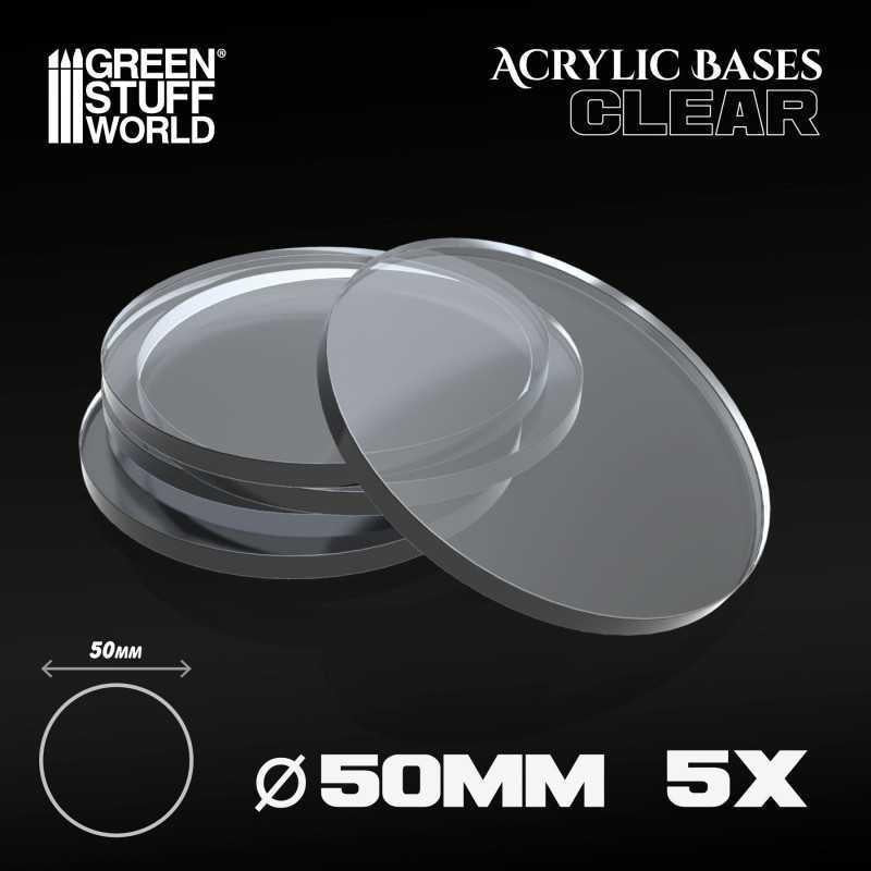 Green Stuff World: Acrylic Bases - Clear Round (5pcs, 50mm)