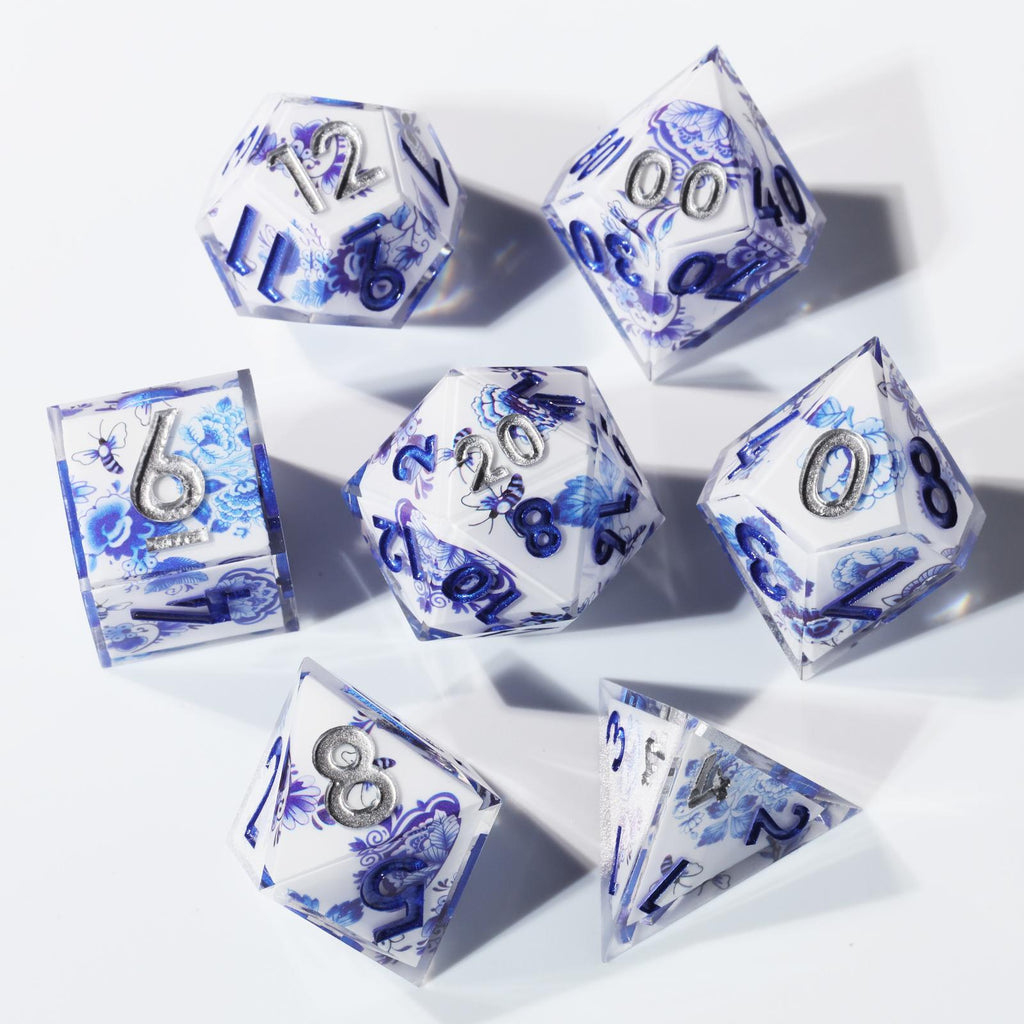 Dudley's Gallery - Porcelain Beauty Sharp Edge Resin Dice Set