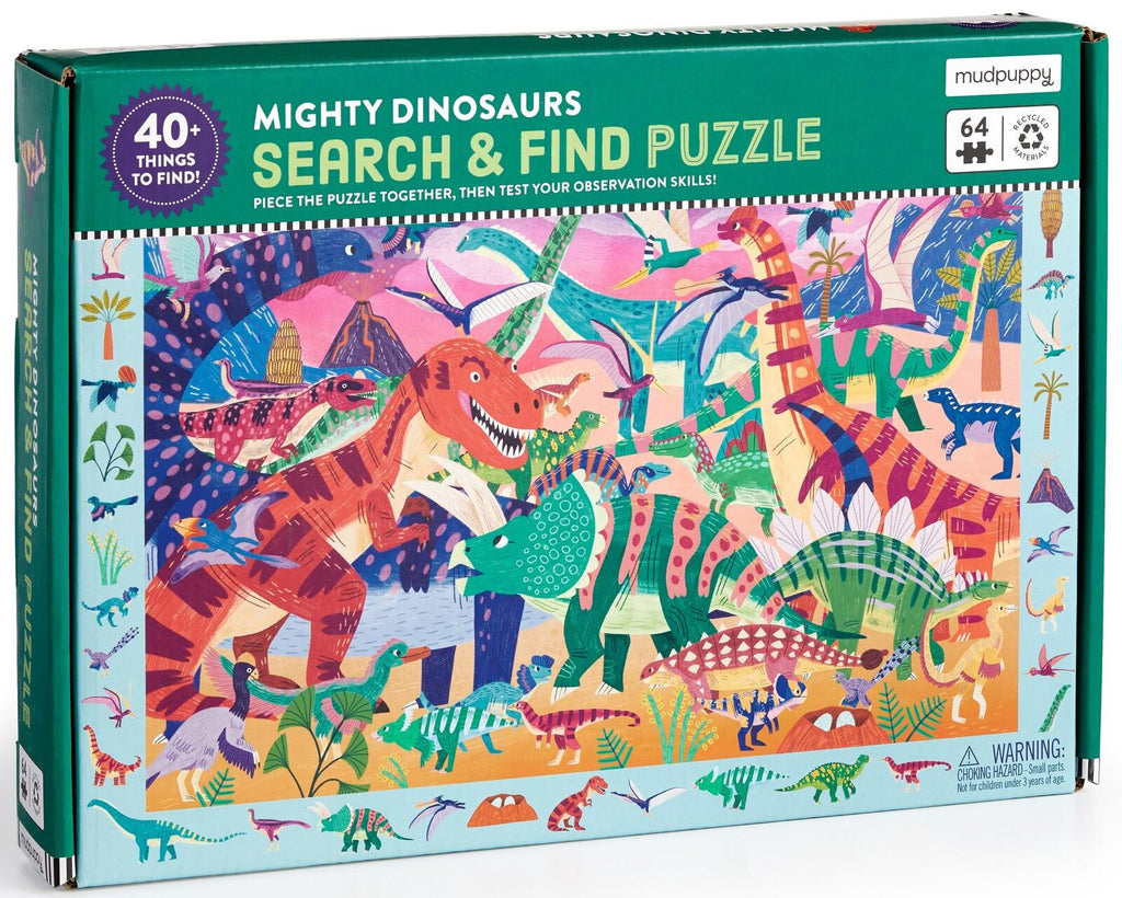 Mudpuppy: Mighty Dinosaurs - 64 Piece search and find Puzzle Board Game