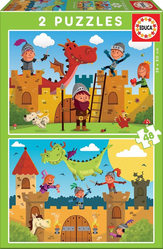 Educa: Dragons and Knighst - Puzzles (2x48pc Jigsaws) Board Game