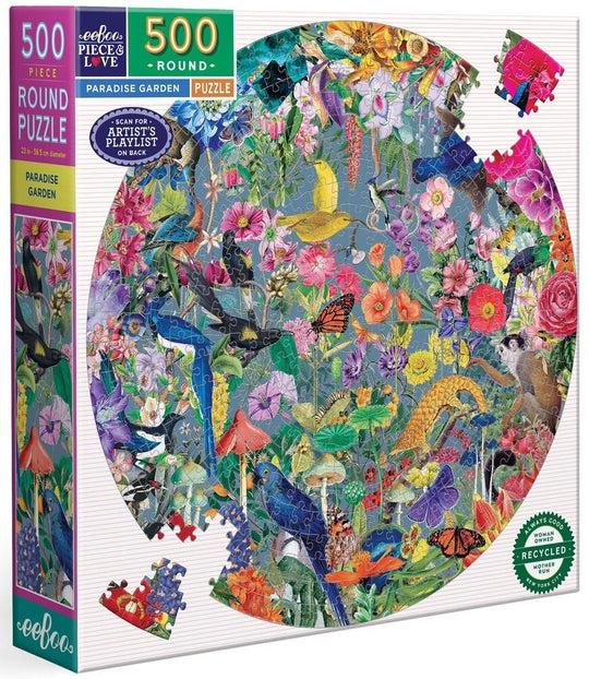 eeBoo: Paradise Garden - Round Puzzle (500pc Jigsaw) Board Game