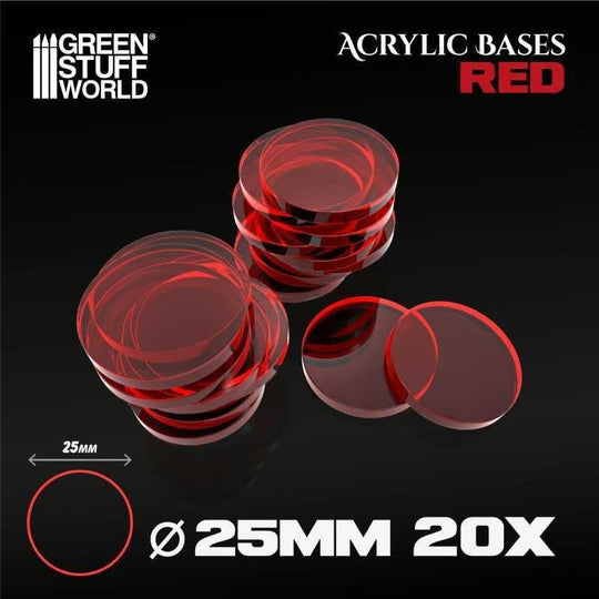 Green Stuff World: Acrylic Bases - Clear Red Round (20pcs, 25mm)
