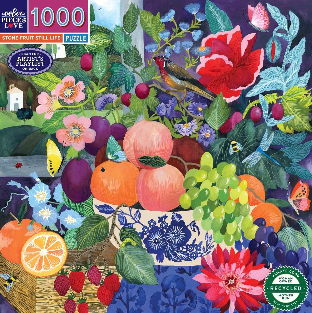 eeBoo: Stone Fruit Still Life - Square Puzzle (1000pc Jigsaw) Board Game