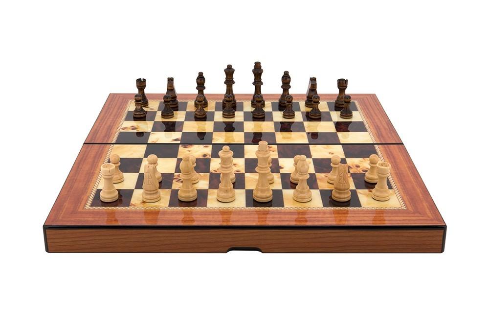 Dal Rossi Walnut Gloss Finish Folding Chess Set - 40cm Board Game