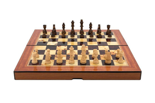 Dal Rossi Walnut Gloss Finish Folding Chess Set - 40cm Board Game