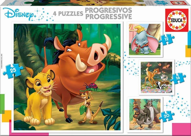 Educa: Disney Animals - Dumbo, Bambi, Lion King and Jungle Book Puzzles (12, 16, 20, 25pc Jigsaws) Board Game