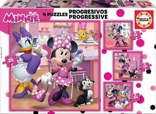 Educa: Disney Minnie and the Happy Helpers - Puzzles (12,16,20,25pc Jigsaws) Board Game
