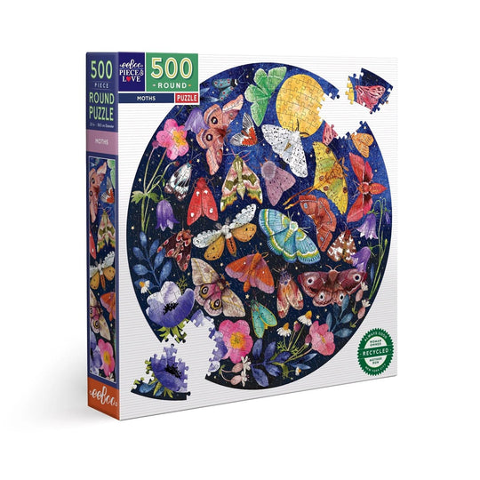 eeboo: Round Puzzle - Moths (500pc Jigsaw) Board Game
