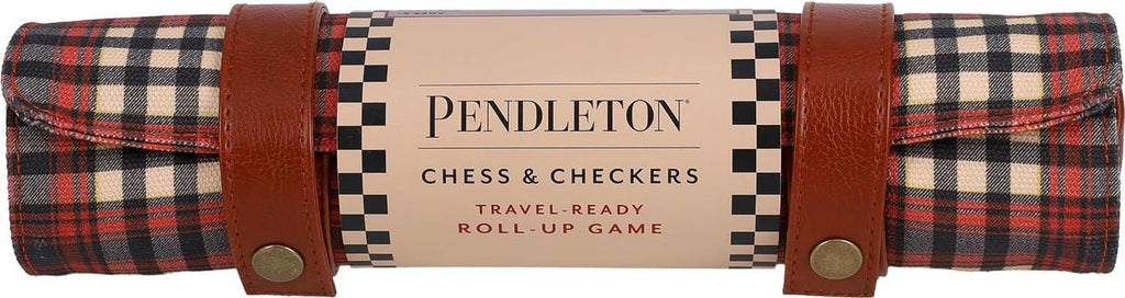Pendleton: Red Black Check Pattern Chess & Checkers - Travel Ready Roll-Up Edition Board Game