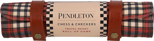 Pendleton: Red Black Check Pattern Chess & Checkers - Travel Ready Roll-Up Edition Board Game