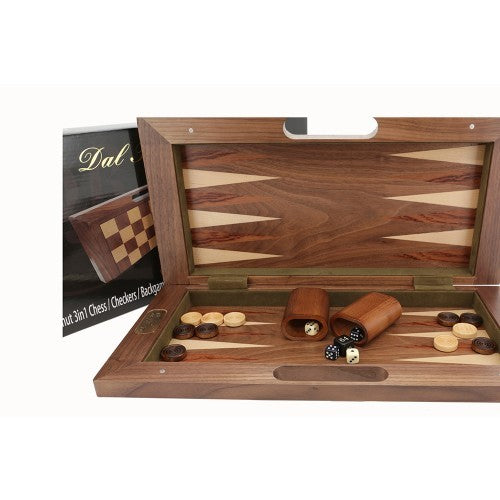 Dal Rossi Walnut 3 in 1 Chess, Checkers & Backgammon Set (40cm) Board Game