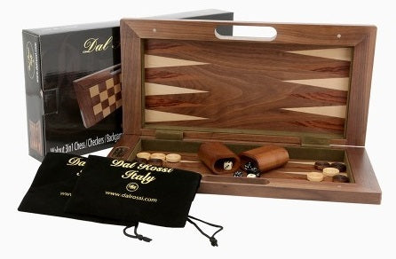 Dal Rossi Walnut 3 in 1 Chess, Checkers & Backgammon Set (40cm) Board Game