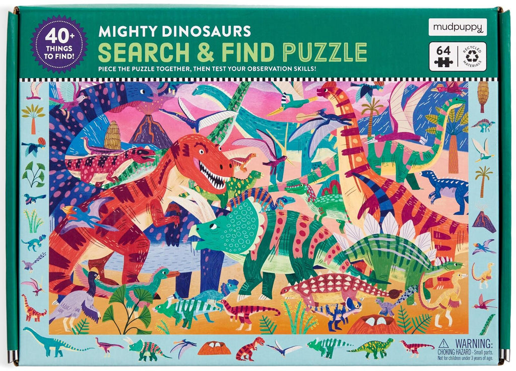 Mudpuppy: Mighty Dinosaurs - 64 Piece search and find Puzzle Board Game