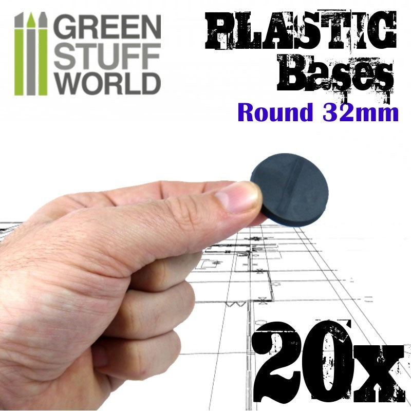 GSW: Black Plastic Bases (Round 32mm) - 20 Pack