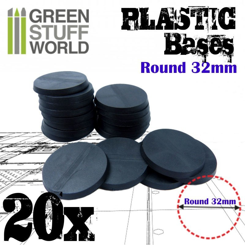 GSW: Black Plastic Bases (Round 32mm) - 20 Pack