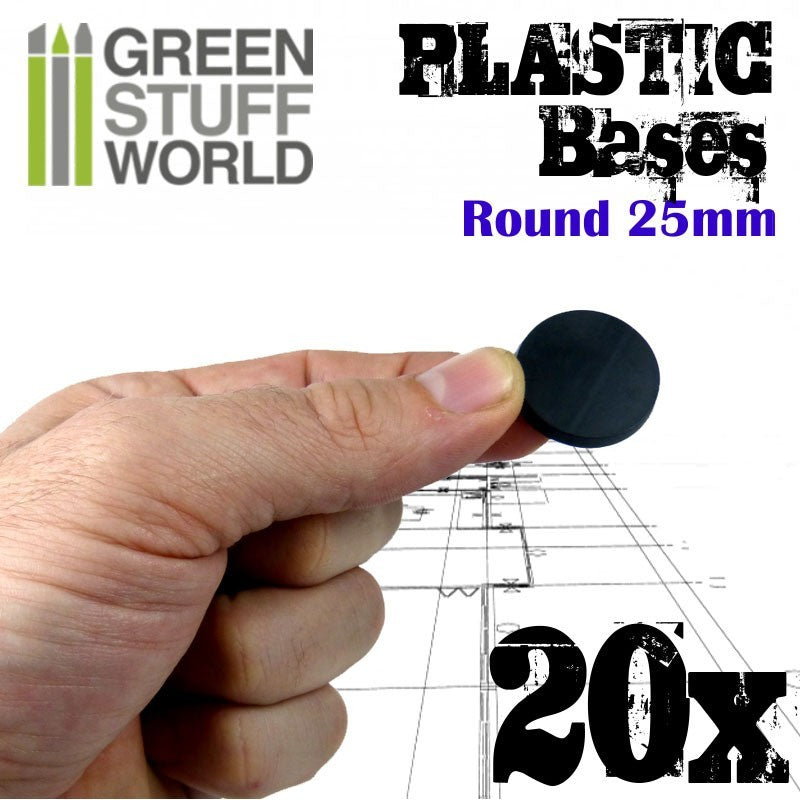 GSW: Black Plastic Bases (Round 25mm) - 20 Pack