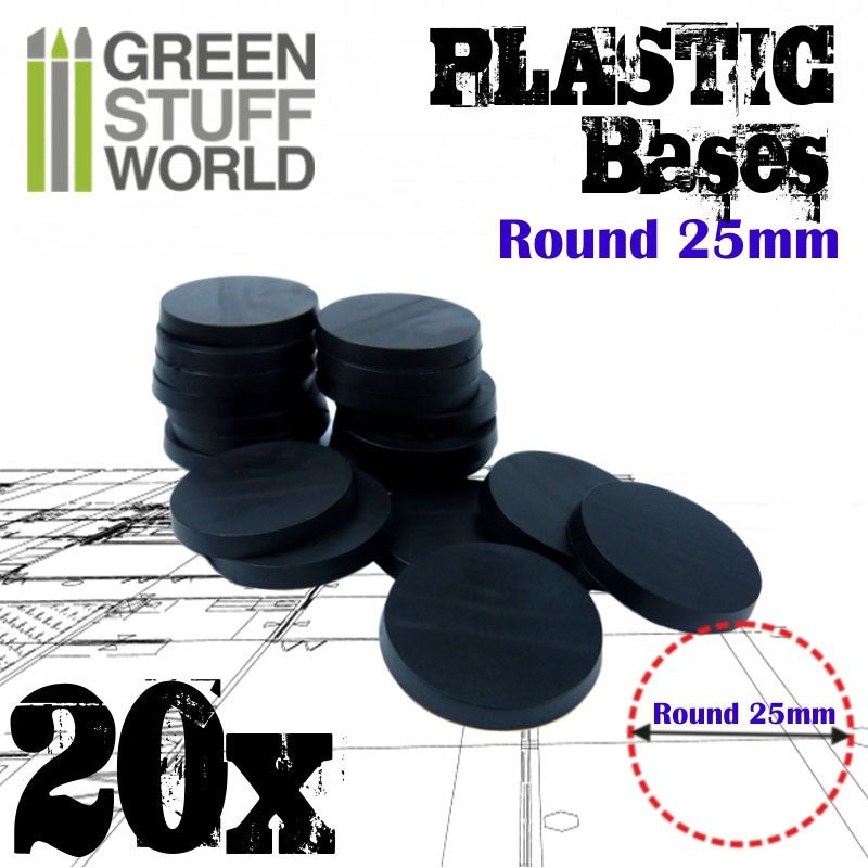 GSW: Black Plastic Bases (Round 25mm) - 20 Pack