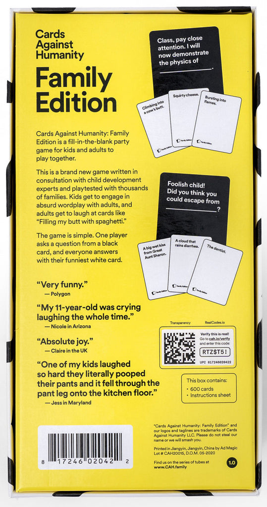 Cards Against Humanity: Family Edition Board Game