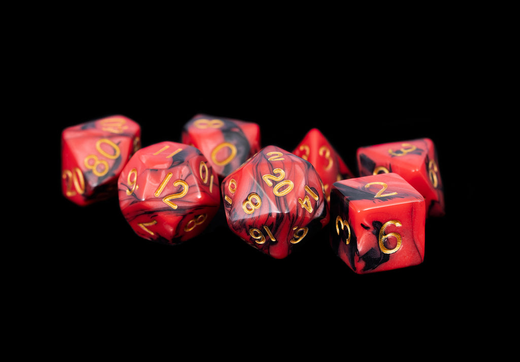 MDG: Acrylic Dice - Red/Black w/ Gold Numbers Poly Set