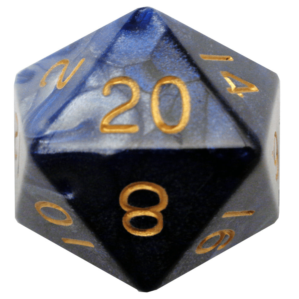 MDG: Mega Acrylic d20 - Combo Attack Blue/White w/ Gold Numbers