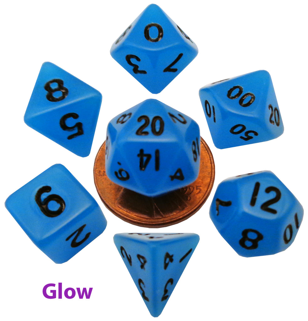 MDG: Mini Polyhedral Dice Set - Marble with Blue Numbers