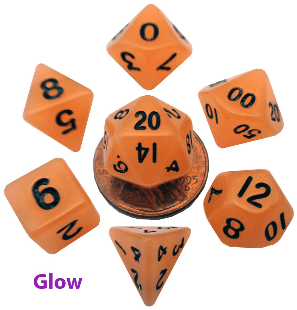 MDG: Mini Polyhedral Dice Set - Glow Orange with Black Numbers