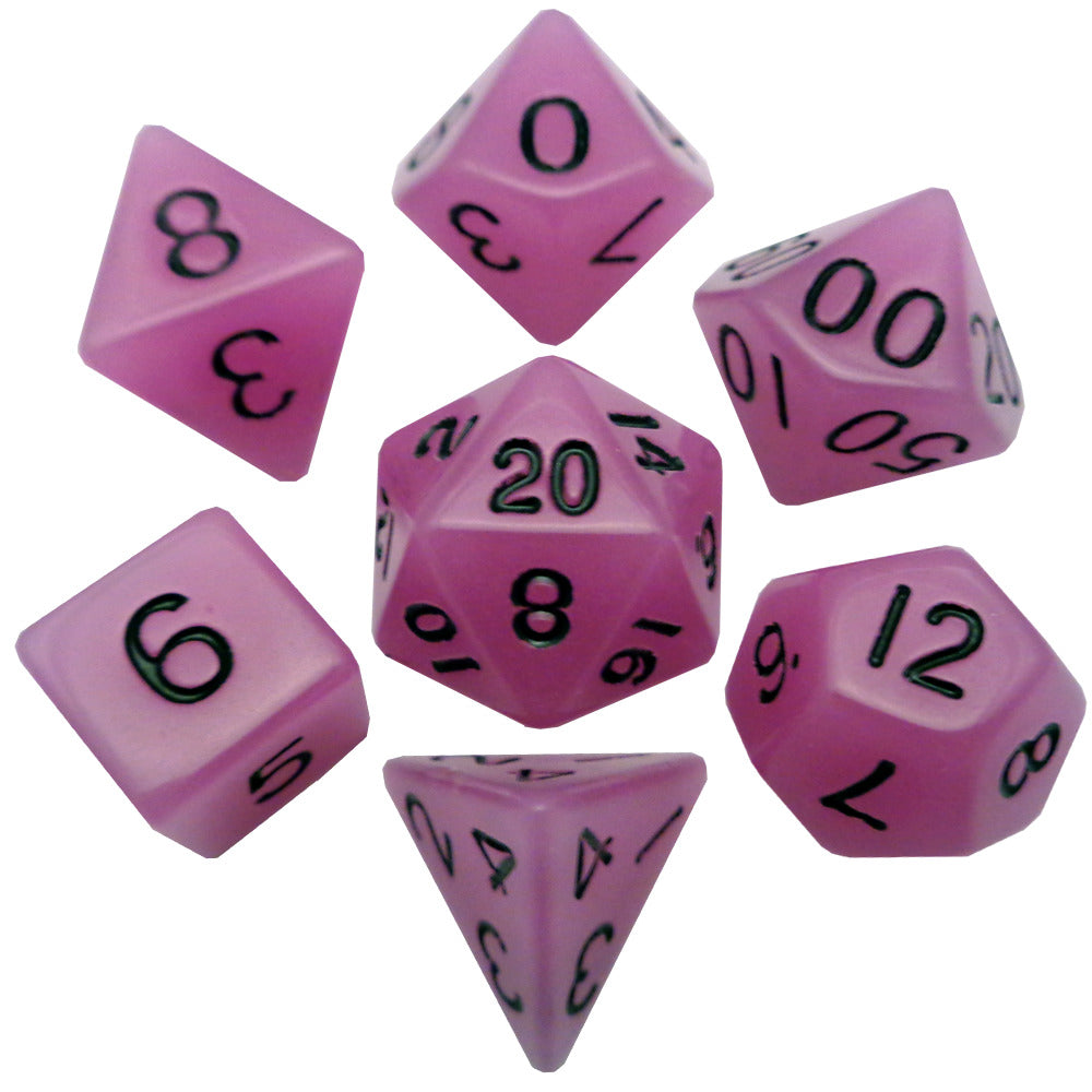 MDG: Mini Polyhedral Dice Set - Glow Purple with Black Numbers