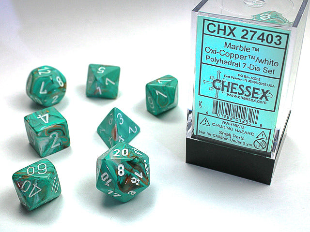Chessex: Marble Oxi-Copper w/white Signature Polyhedral 7-Die Set