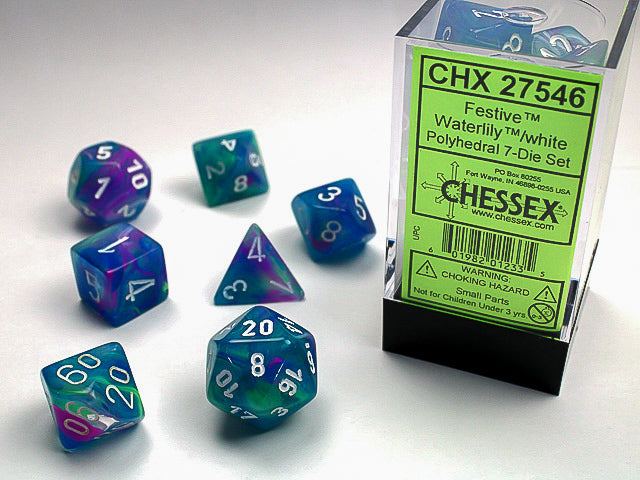 Chessex: Festive Waterlily w/white Signature Polyhedral 7-Die Set