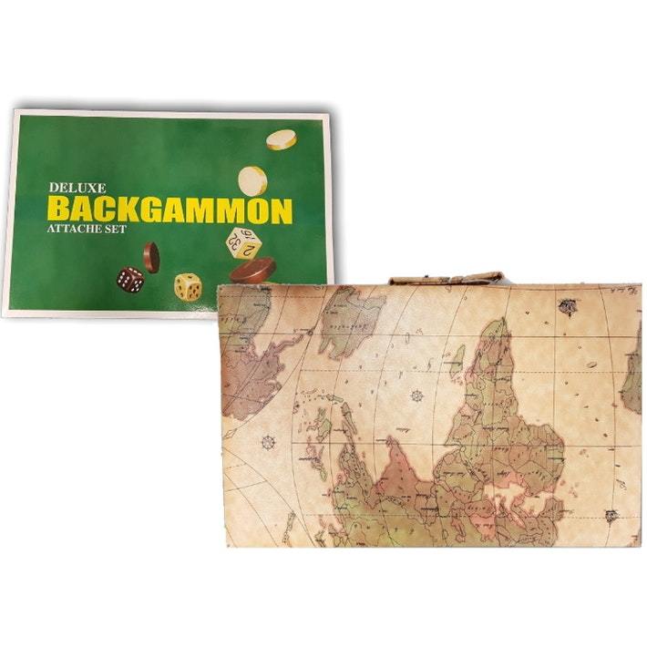 Backgammon 18" Case - Yellow World Map Board Game