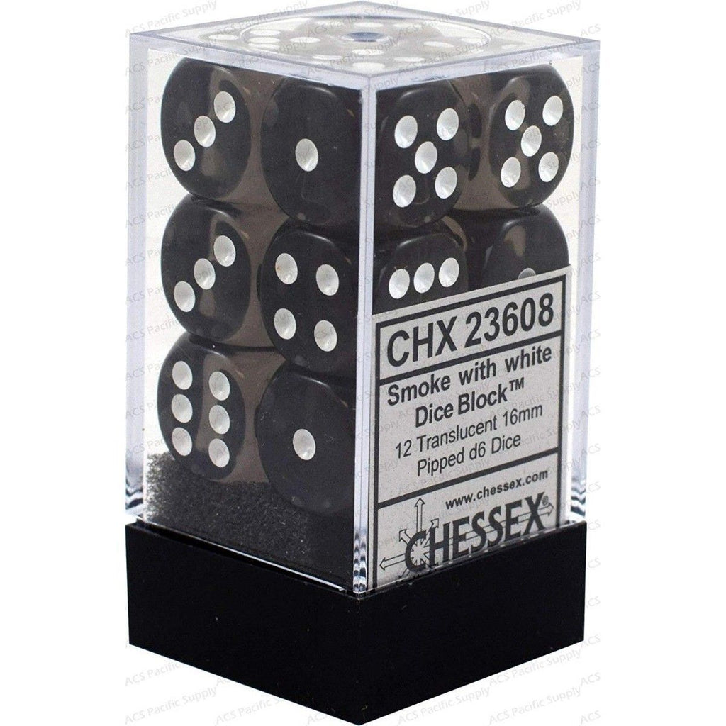 Chessex: Translucent 16mm D6 Block - Smoke/White