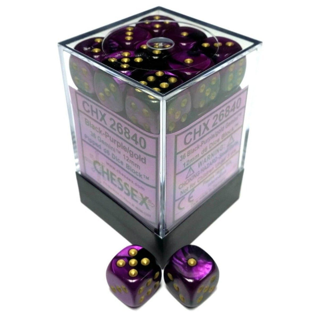 Chessex Gemini 12mm d6 Black-Purple/Gold Block