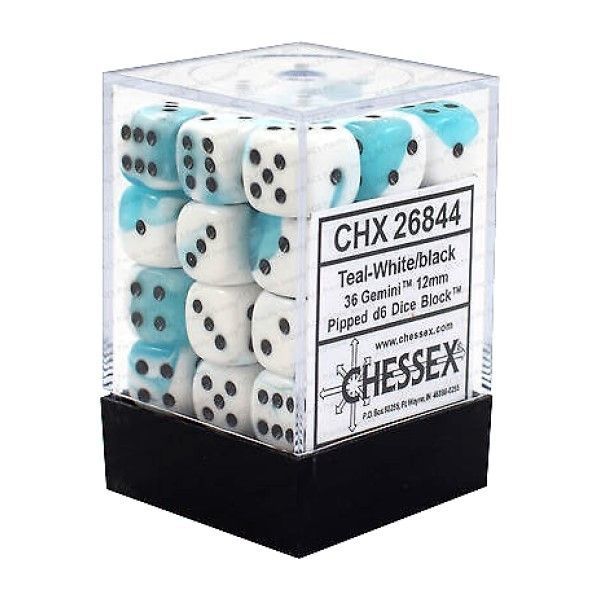 Chessex Gemini 12mm d6 Teal-White/Black Block