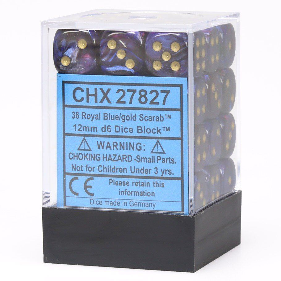 Chessex Scarab 12mm d6 Royal Blue/Gold Block