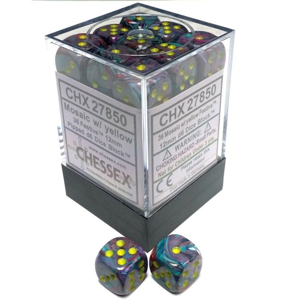 Chessex: Festive 12mm D6 Block - Mosaic/Yellow