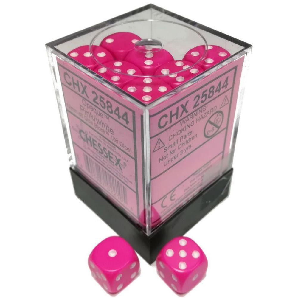 Chessex Opaque 12mm d6 Pink/White Dice Block