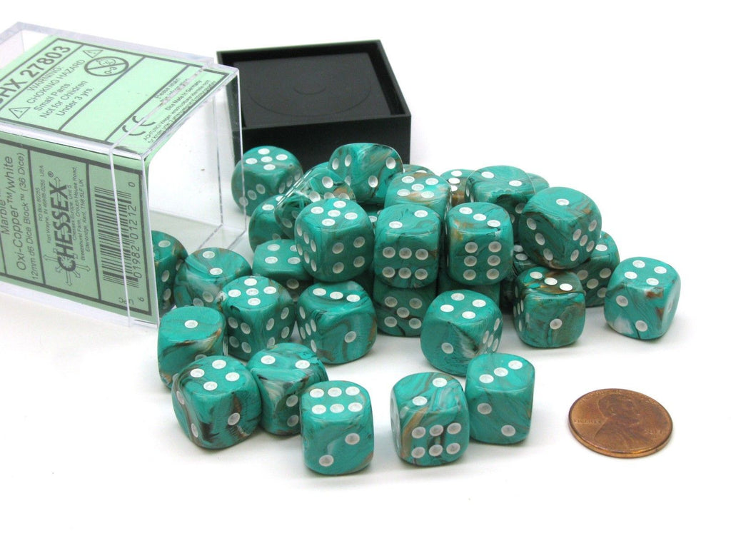 Chessex Marble 12mm d6 Oxi Copper/White Block