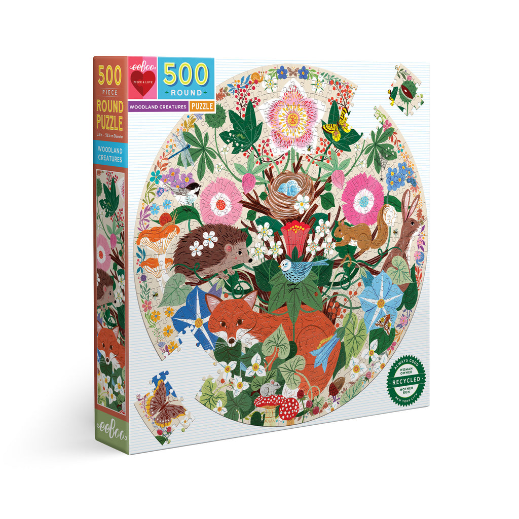 eeBoo: Round Puzzle - Woodland Creatures (500pc Jigsaw) Board Game