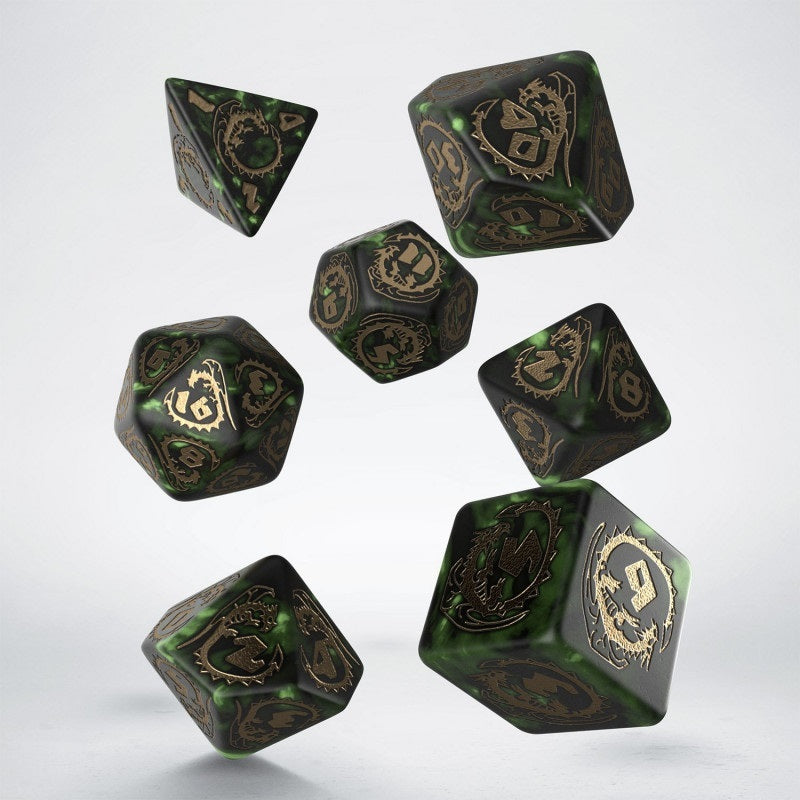 Q Workshop: Dragon Bottle Green & Gold Dice Set