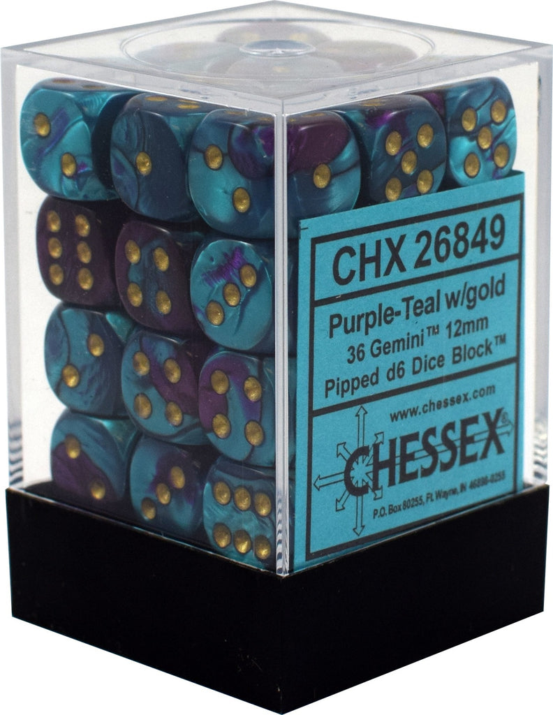 Chessex: Gemini # 5 12mm d6 Purple-Teal/Gold Block