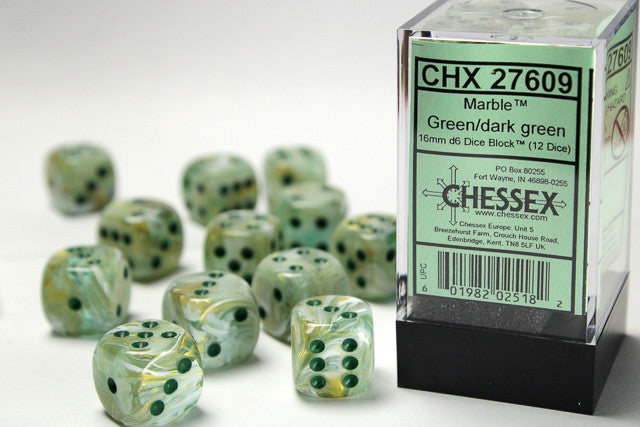 Chessex: Marble 16mm D6 Block - Green/Dark Green