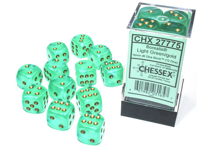 Chessex: Borealis Light Green/Gold Luminary 12 Dice Set