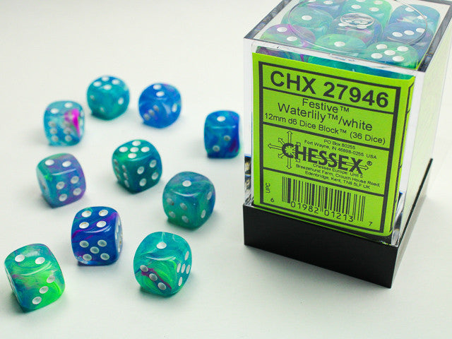 Chessex: Festive 12mm D6 Block - Waterlily/White