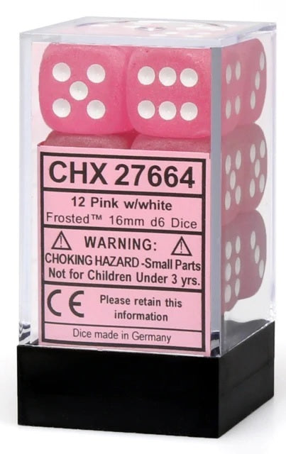 Chessex: Frosted 16mm D6 Block - Pink/White