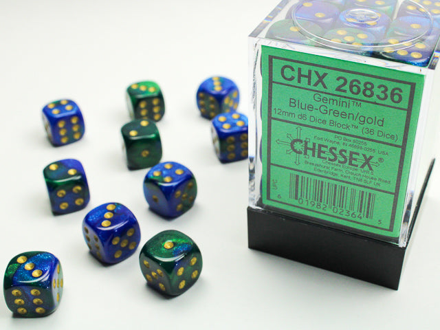 Chessex: Gemini 12mm D6 Block - Blue-Green/Gold