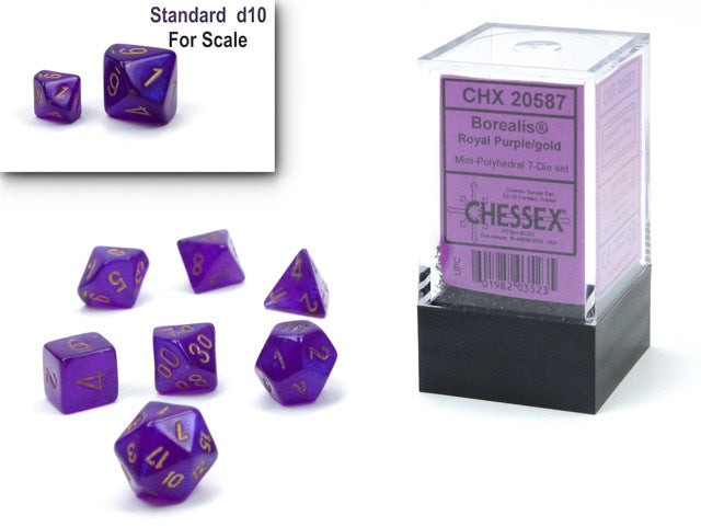 Chessex: Borealis Mini-Polyhedral Dice Set - Royal Purple/Gold Luminary