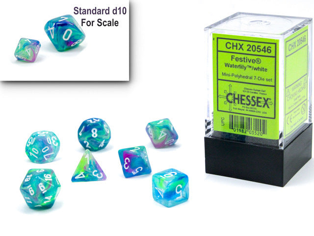 Chessex: Festive Mini-Polyhedral Dice Set - Waterlily/White