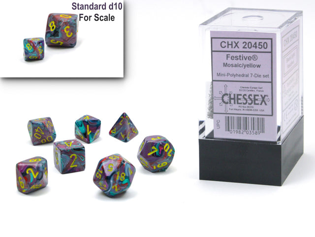 Chessex: Festive Mini-Polyhedral Dice Set - Mosaic/Yellow