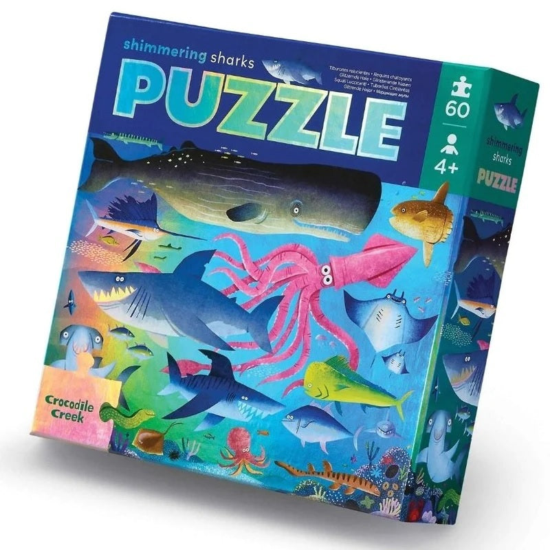 Crocodile Creek: Foil Shimmering Shark Puzzle (60pc Jigsaw) Board Game