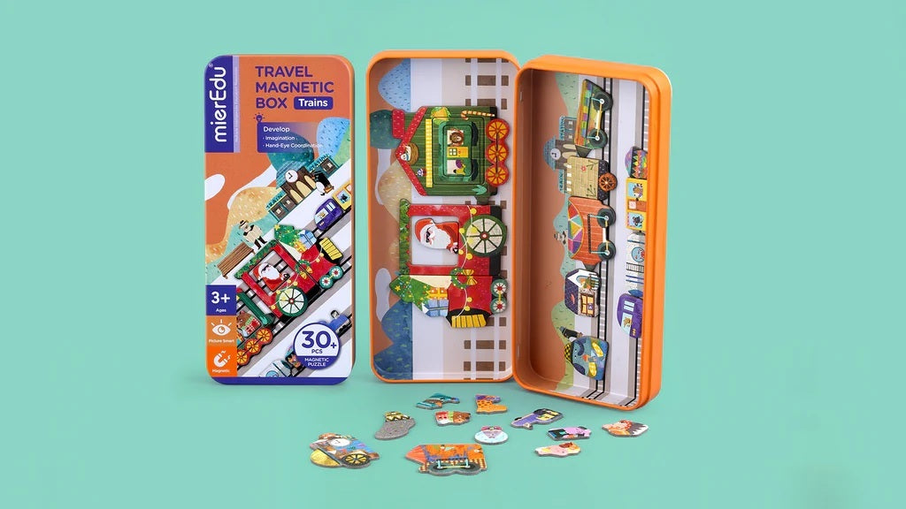 MierEdu: Travel Magnetic Puzzle Box - Trains (30pc) Board Game